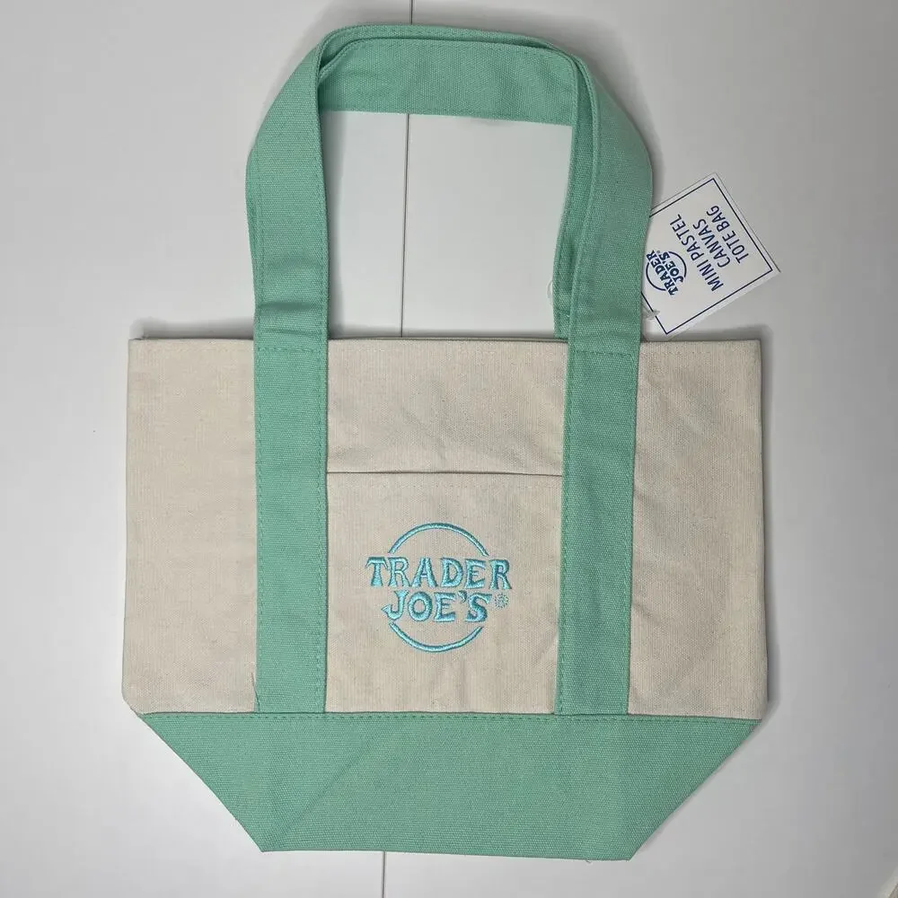 Set of 4! — Trader Joe’s Canvas Tote Bags — Large Size NAVY BLUE + Mini PASTELS!